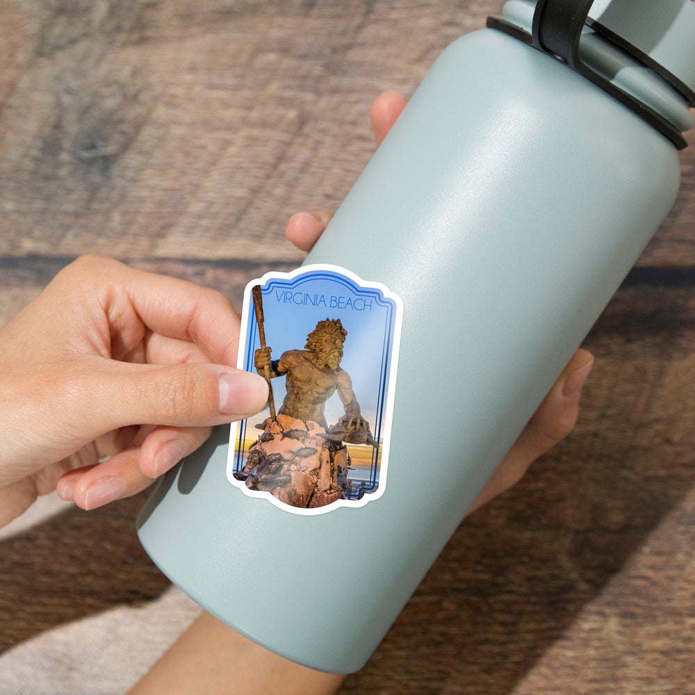 Virginia Beach, Virginia, King Neptune Statue, Contour, Vinyl Sticker Sticker Lantern Press 