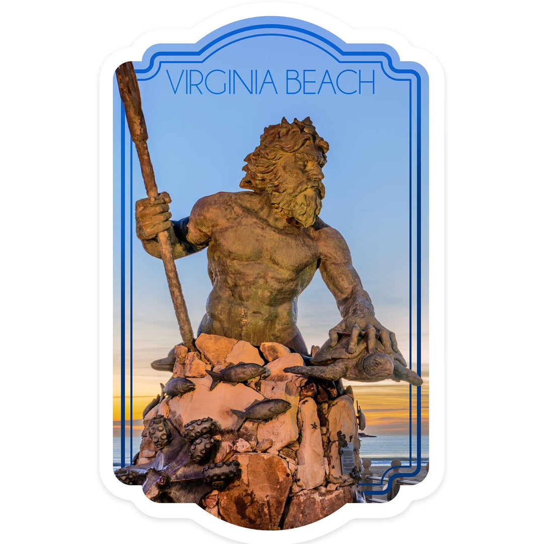 Virginia Beach, Virginia, King Neptune Statue, Contour, Vinyl Sticker Sticker Lantern Press 