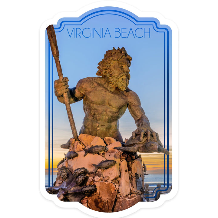 Virginia Beach, Virginia, King Neptune Statue, Contour, Vinyl Sticker Sticker Lantern Press 