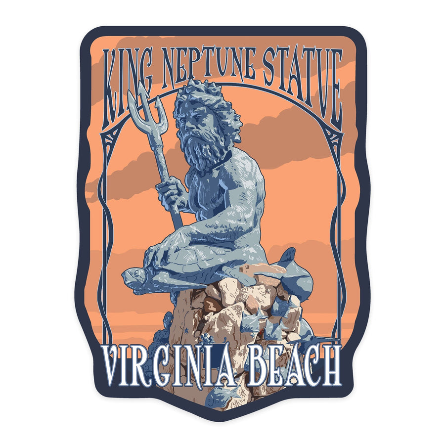 Virginia Beach, Virginia, King Neptune Statue, Orange, Contour, Vinyl Sticker Sticker Lantern Press 