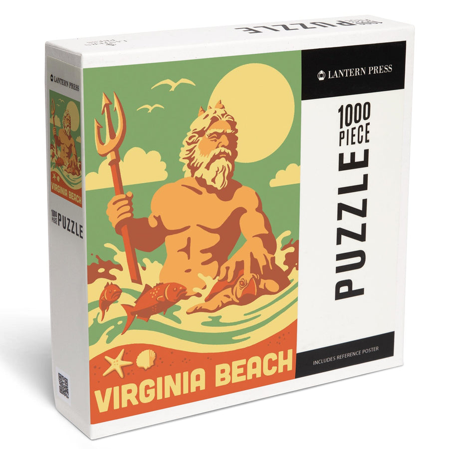 Virginia Beach, Virginia, King Neptune Statue, Retro Beach, Jigsaw Puzzle Puzzle Lantern Press 