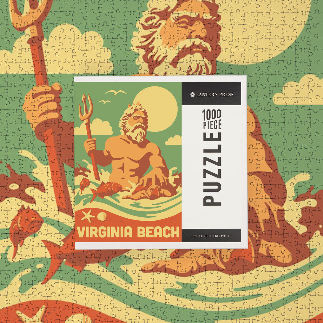 Virginia Beach, Virginia, King Neptune Statue, Retro Beach, Jigsaw Puzzle Puzzle Lantern Press 