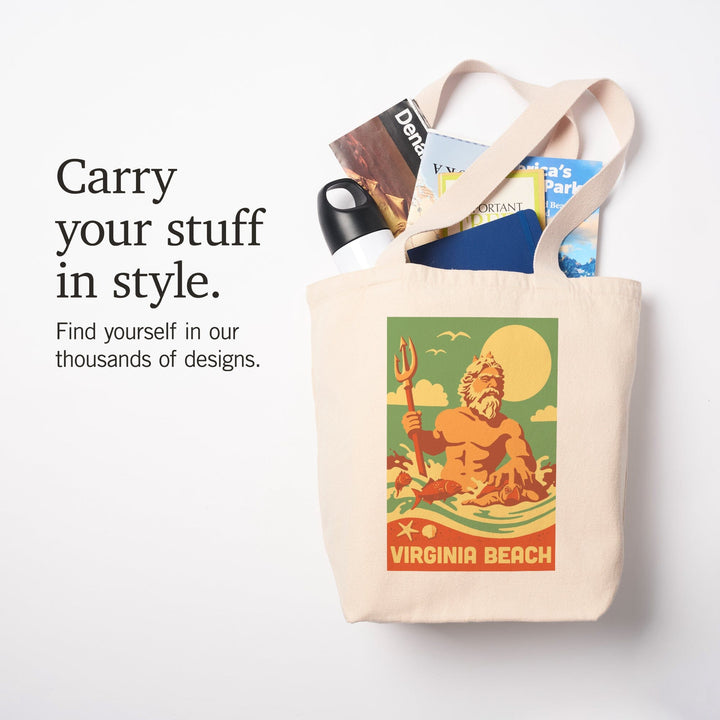 Virginia Beach, Virginia, King Neptune Statue, Retro Beach, Tote Bag Totes Lantern Press 