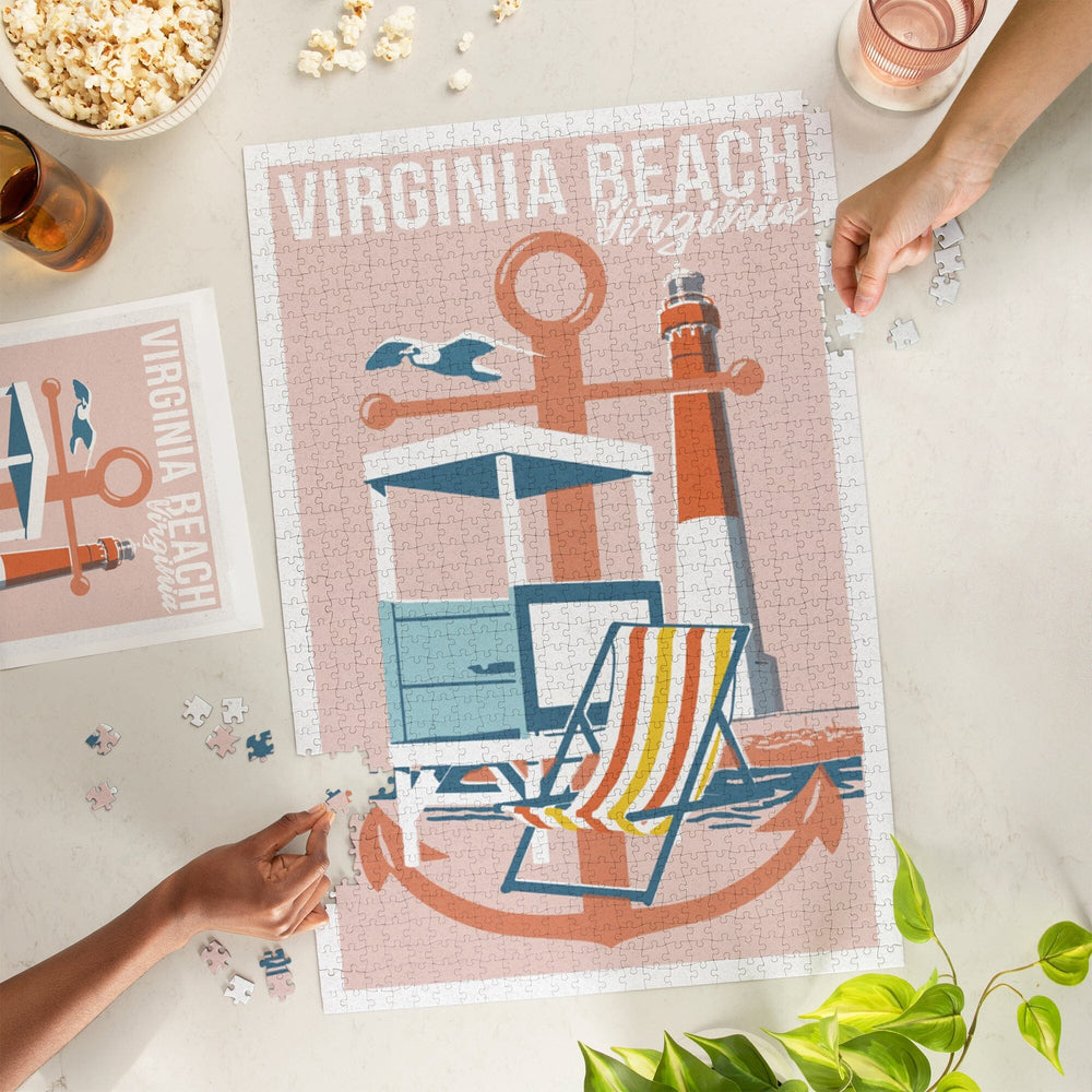 Virginia Beach, Virginia, Letterpress Anchor, Jigsaw Puzzle Puzzle Lantern Press 