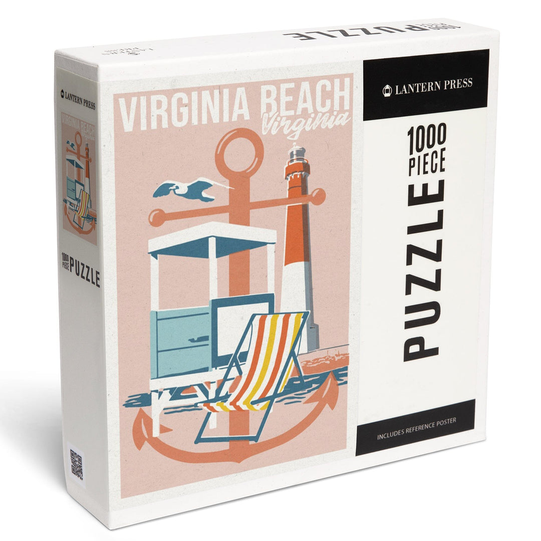 Virginia Beach, Virginia, Letterpress Anchor, Jigsaw Puzzle Puzzle Lantern Press 