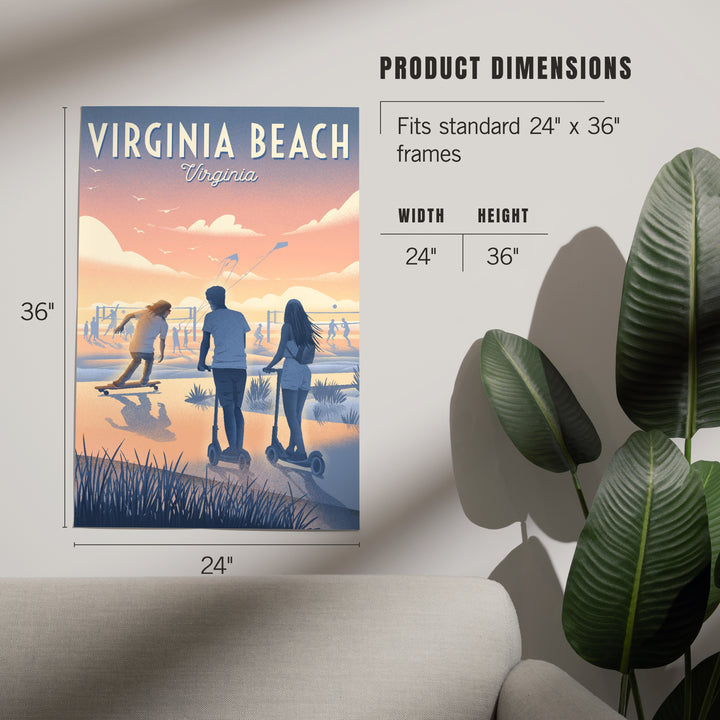 Virginia Beach, Virginia, Lithograph, Enjoy the Ride, Longboards and Scooters, Art & Giclee Prints Art Lantern Press 
