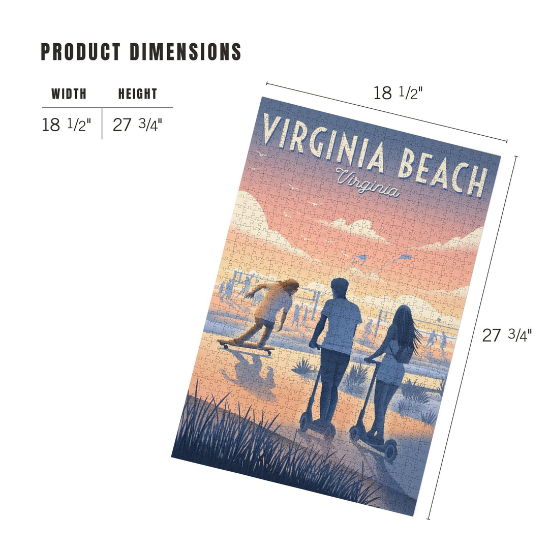 Virginia Beach, Virginia, Lithograph, Enjoy the Ride, Longboards and Scooters, Jigsaw Puzzle Puzzle Lantern Press 