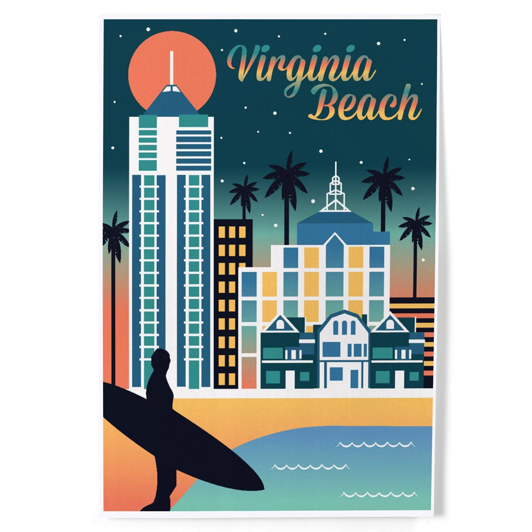 Virginia Beach, Virginia, Retro Skyline Chromatic Series, Art & Giclee Prints Art Lantern Press 