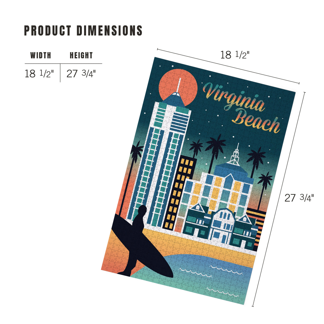 Virginia Beach, Virginia, Retro Skyline Chromatic Series, Jigsaw Puzzle Puzzle Lantern Press 