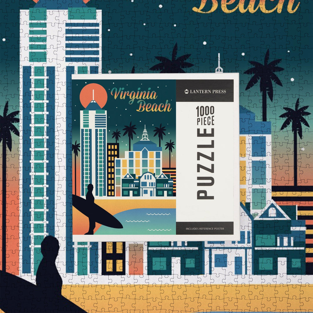 Virginia Beach, Virginia, Retro Skyline Chromatic Series, Jigsaw Puzzle Puzzle Lantern Press 