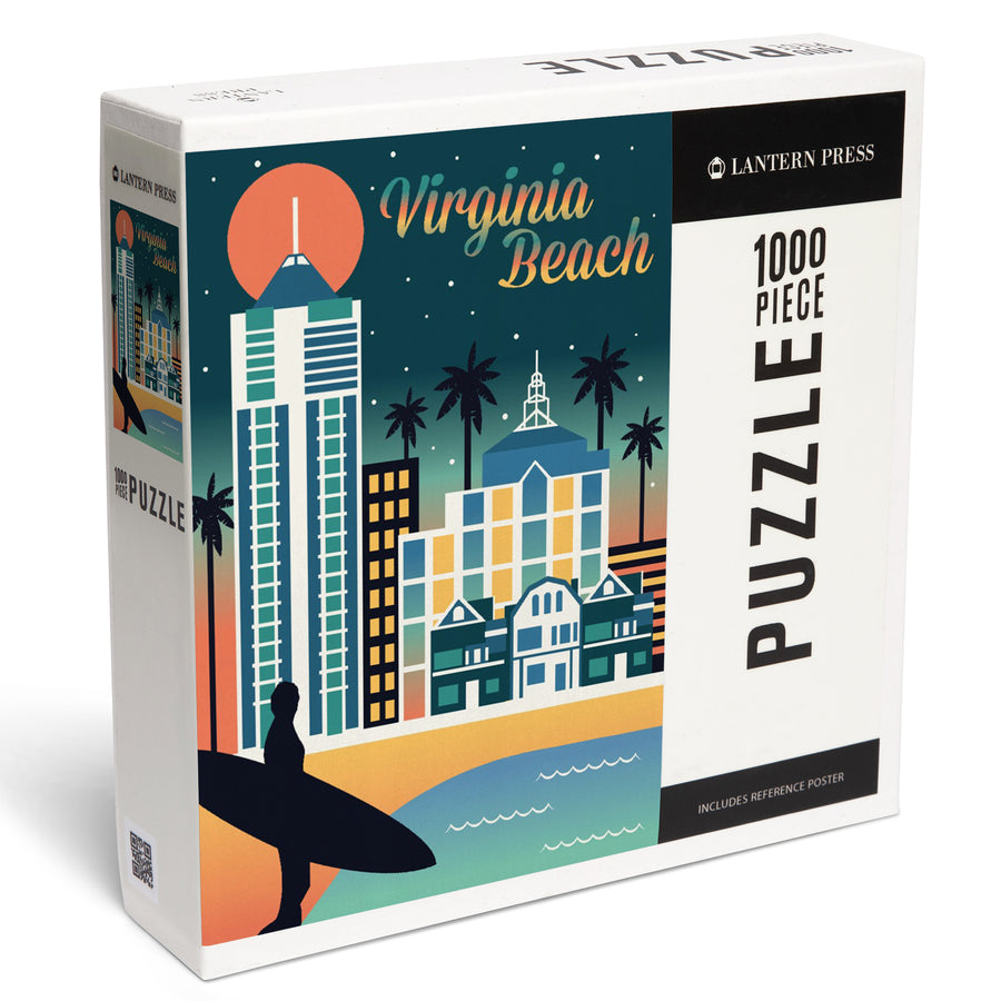 Virginia Beach, Virginia, Retro Skyline Chromatic Series, Jigsaw Puzzle Puzzle Lantern Press 