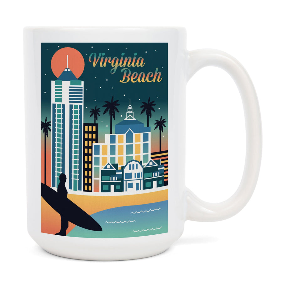 Virginia Beach, Virginia, Retro Skyline Chromatic Series, Lantern Press Artwork, Ceramic Mug Mugs Lantern Press 