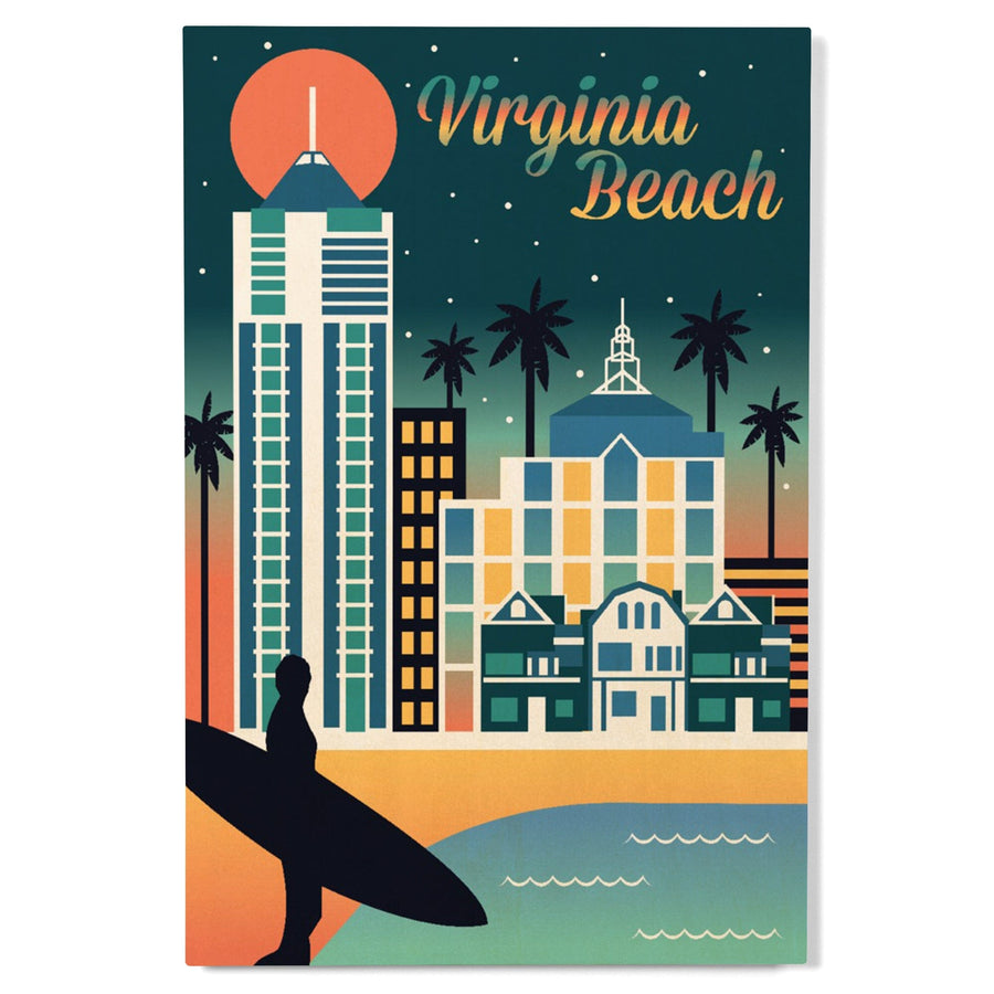 Virginia Beach, Virginia, Retro Skyline Chromatic Series, Lantern Press Artwork, Wood Signs and Postcards Wood Lantern Press 