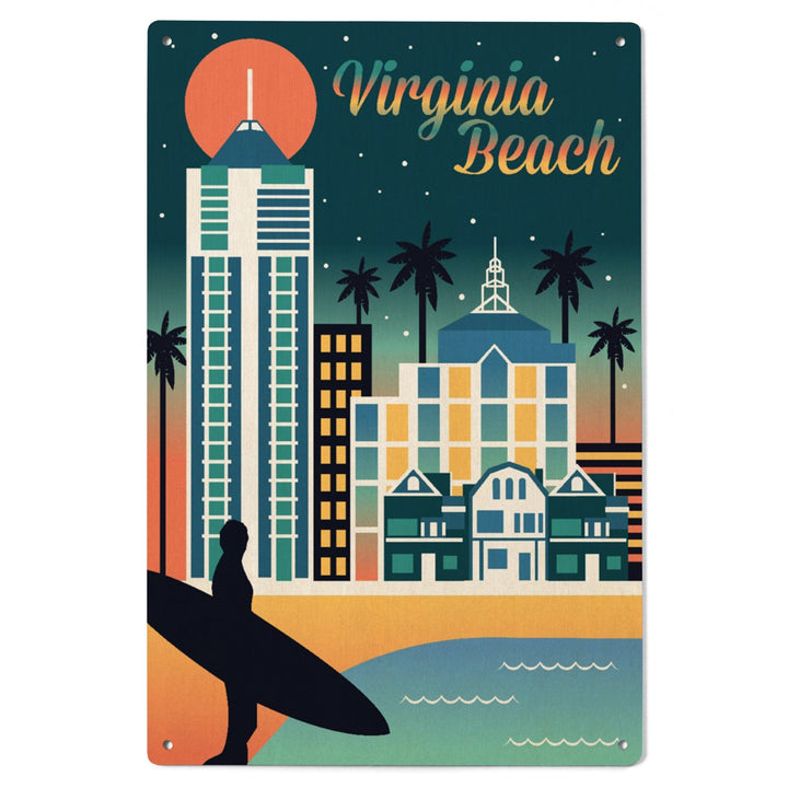 Virginia Beach, Virginia, Retro Skyline Chromatic Series, Lantern Press Artwork, Wood Signs and Postcards Wood Lantern Press 