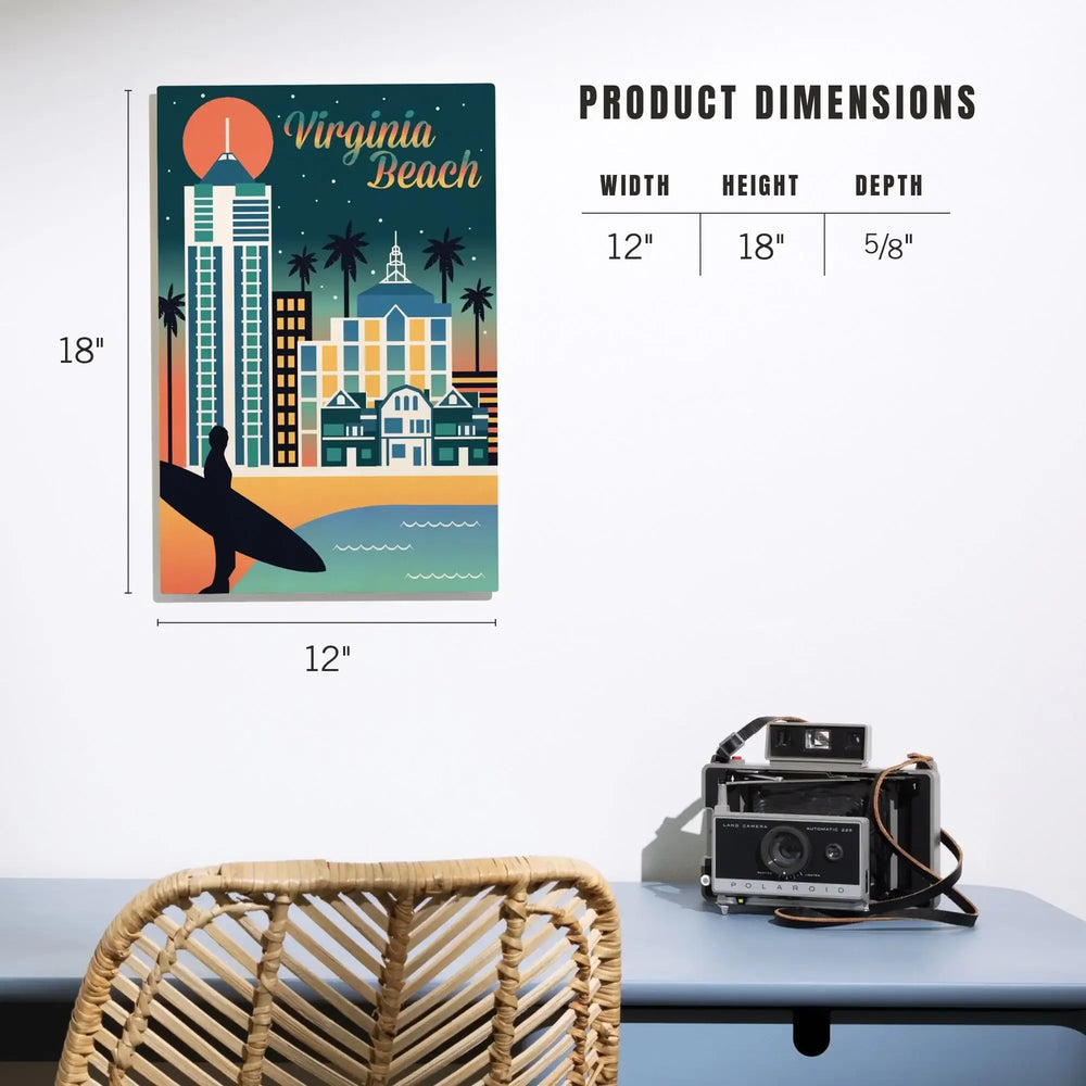 Virginia Beach, Virginia, Retro Skyline Chromatic Series, Lantern Press Artwork, Wood Signs and Postcards Wood Lantern Press 