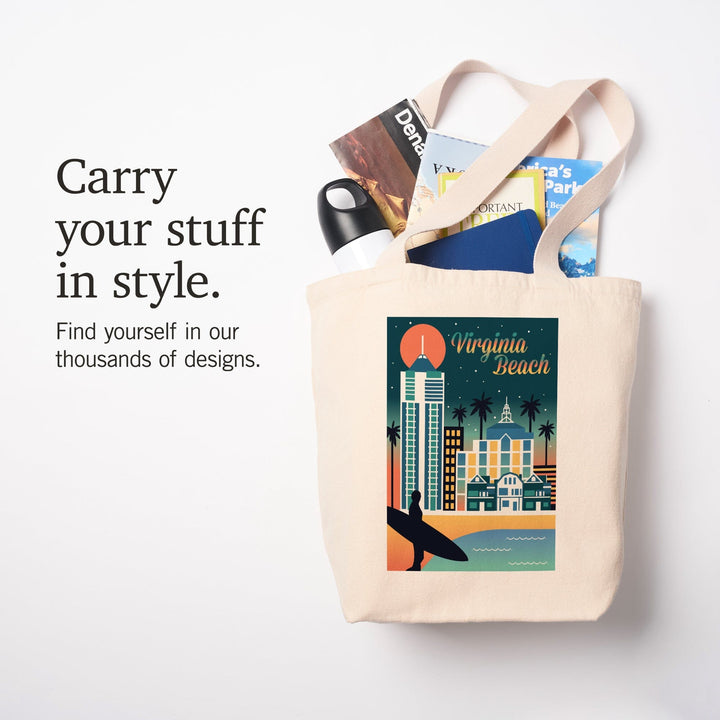 Virginia Beach, Virginia, Retro Skyline Chromatic Series, Tote Bag Totes Lantern Press 