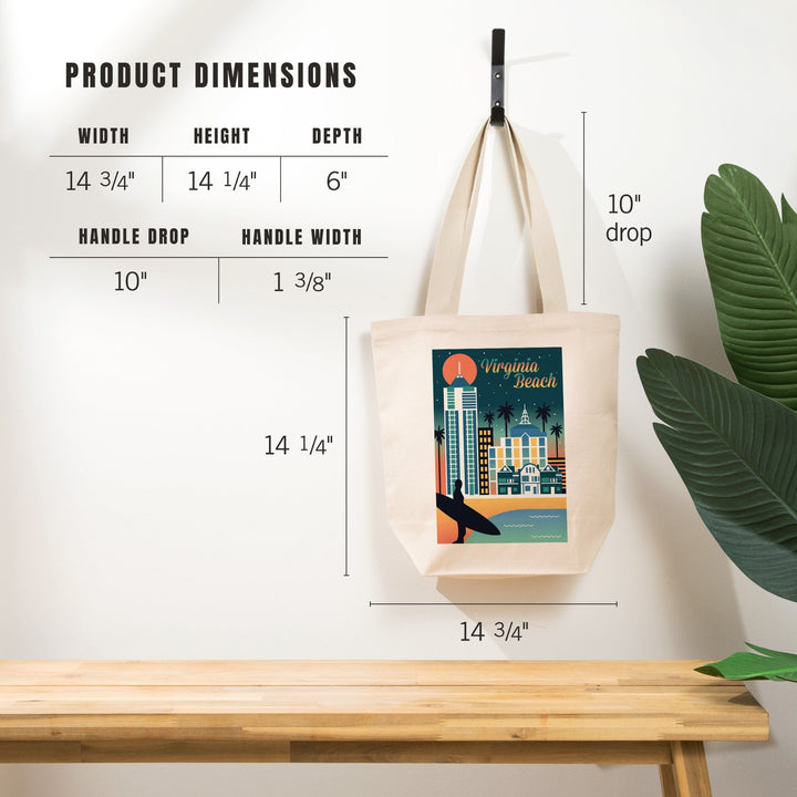 Virginia Beach, Virginia, Retro Skyline Chromatic Series, Tote Bag Totes Lantern Press 