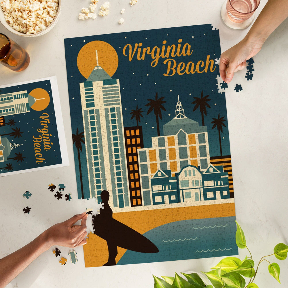 Virginia Beach, Virginia, Retro Skyline Classic Series, Jigsaw Puzzle Puzzle Lantern Press 