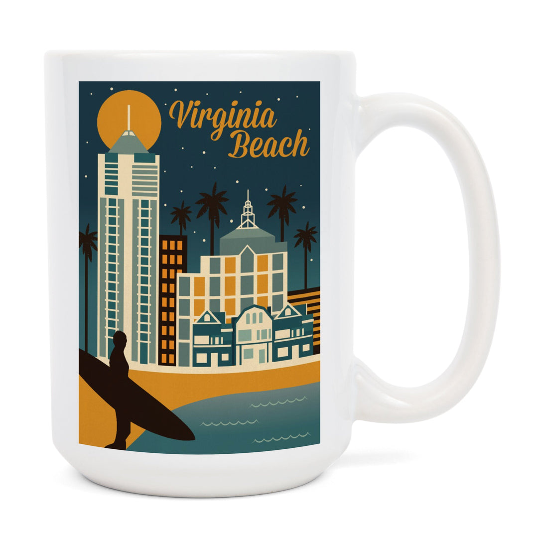 Virginia Beach, Virginia, Retro Skyline Classic Series, Lantern Press Artwork, Ceramic Mug Mugs Lantern Press 