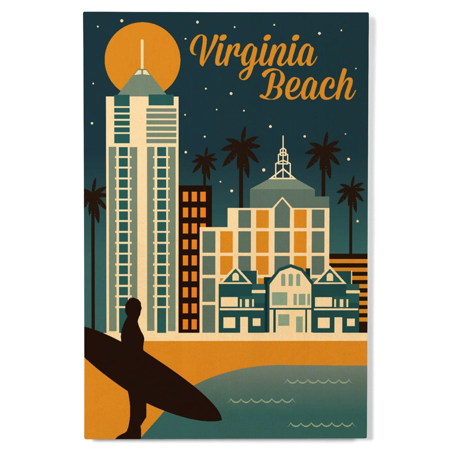 Virginia Beach, Virginia, Retro Skyline Classic Series, Lantern Press Artwork, Wood Signs and Postcards Wood Lantern Press 