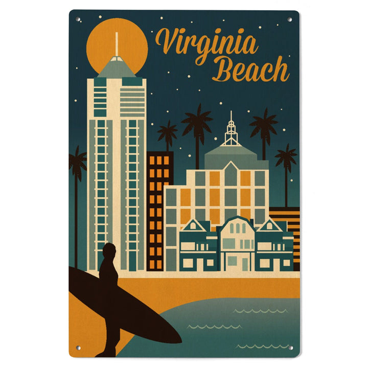 Virginia Beach, Virginia, Retro Skyline Classic Series, Lantern Press Artwork, Wood Signs and Postcards Wood Lantern Press 