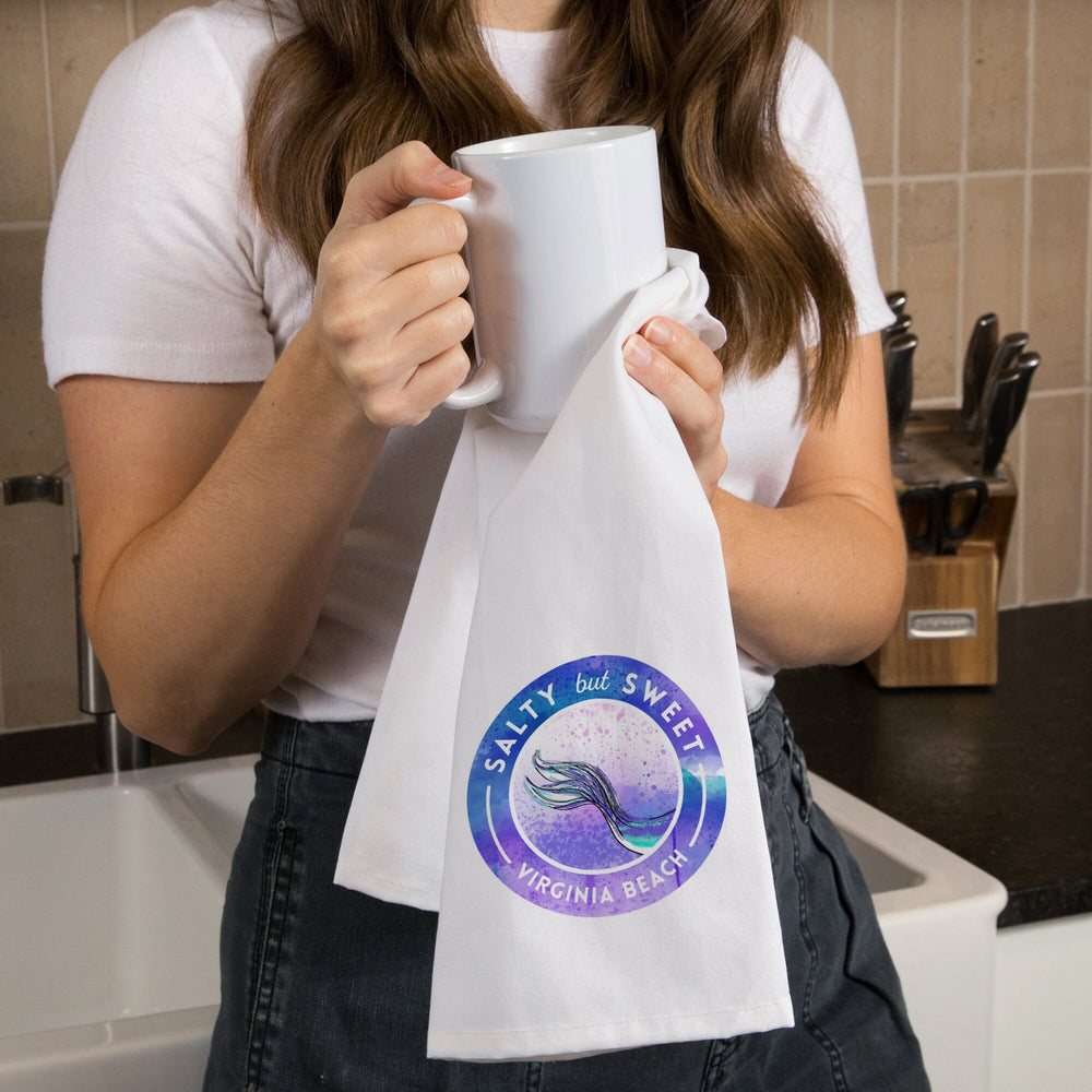 Virginia Beach, Virginia, Salty but Sweet, Mermaid Tale, Contour, Organic Cotton Kitchen Tea Towels Kitchen Lantern Press 
