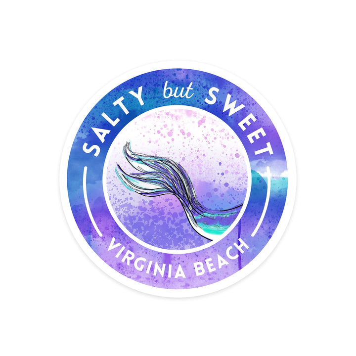 Virginia Beach, Virginia, Salty but Sweet, Mermaid Tale, Contour, Vinyl Sticker Sticker Lantern Press 