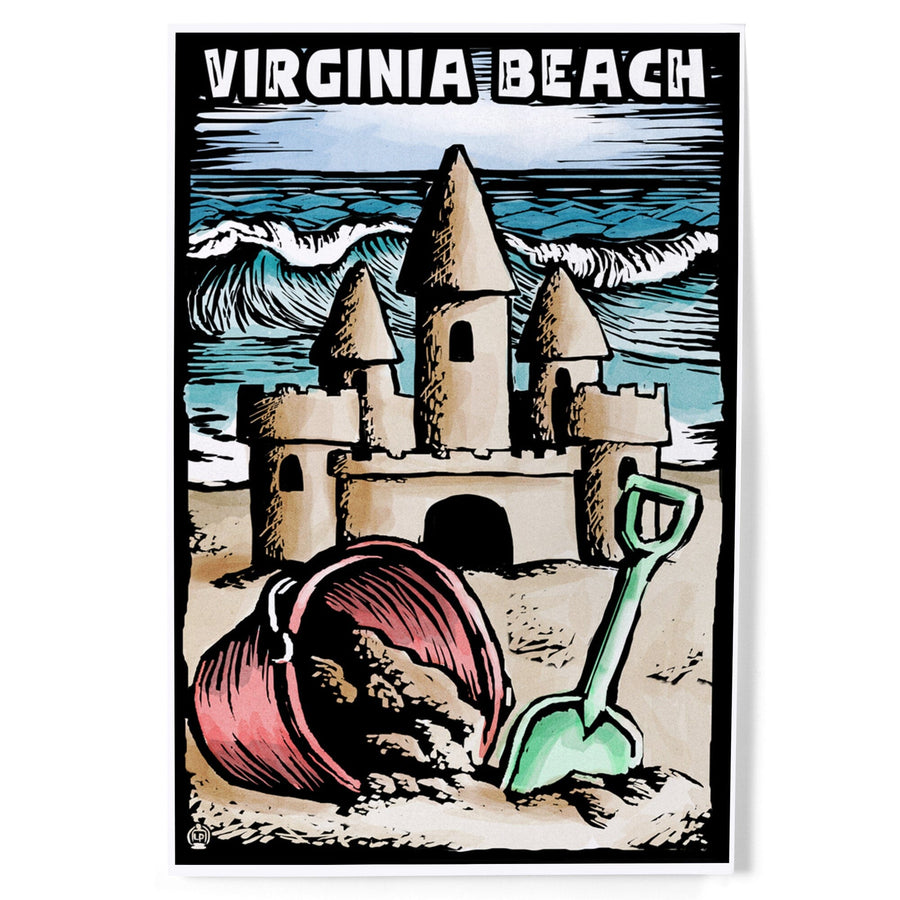 Virginia Beach, Virginia, Sandcastle, Scratchboard, Art & Giclee Prints Art Lantern Press 