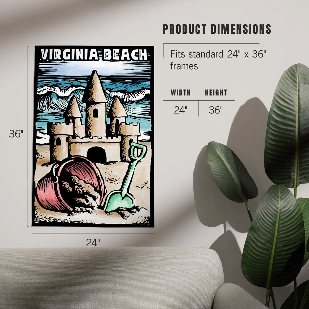 Virginia Beach, Virginia, Sandcastle, Scratchboard, Art & Giclee Prints Art Lantern Press 