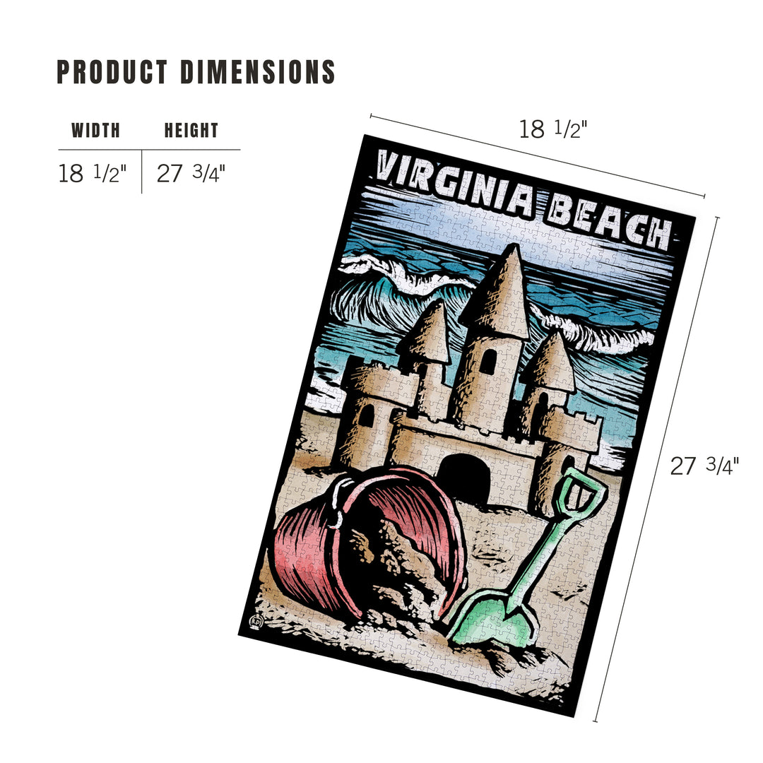 Virginia Beach, Virginia, Sandcastle, Scratchboard, Jigsaw Puzzle Puzzle Lantern Press 