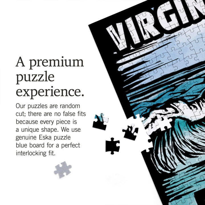Virginia Beach, Virginia, Sandcastle, Scratchboard, Jigsaw Puzzle Puzzle Lantern Press 