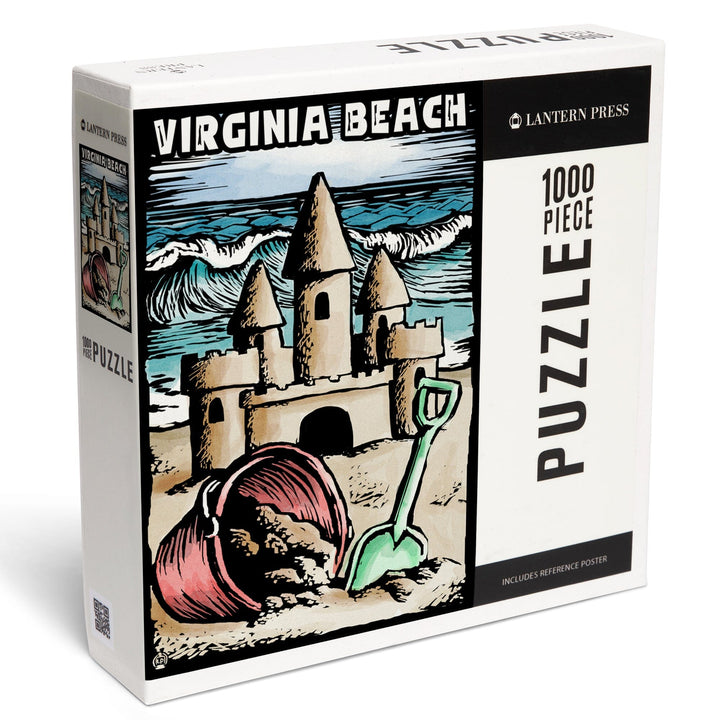 Virginia Beach, Virginia, Sandcastle, Scratchboard, Jigsaw Puzzle Puzzle Lantern Press 