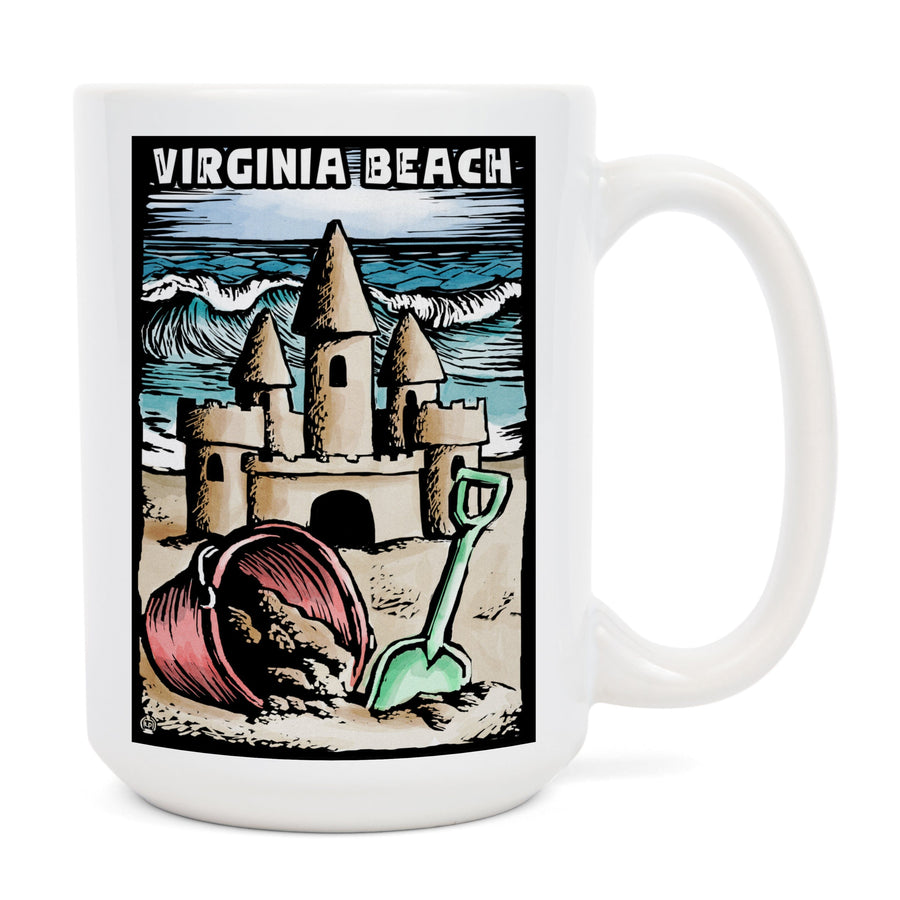 Virginia Beach, Virginia, Sandcastle, Scratchboard, Lantern Press Poster, Ceramic Mug Mugs Lantern Press 