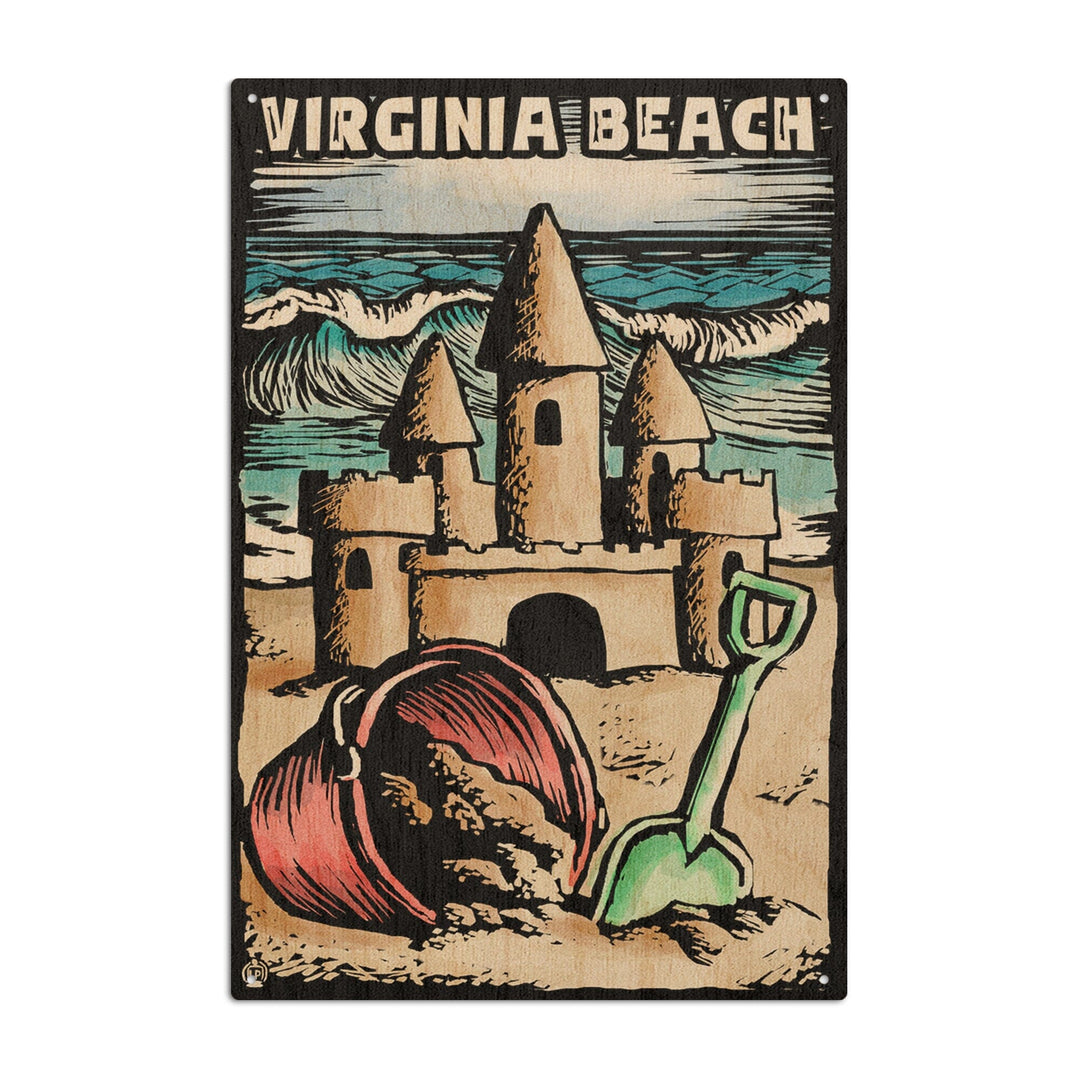Virginia Beach, Virginia, Sandcastle, Scratchboard, Lantern Press Poster, Wood Signs and Postcards Wood Lantern Press 10 x 15 Wood Sign 