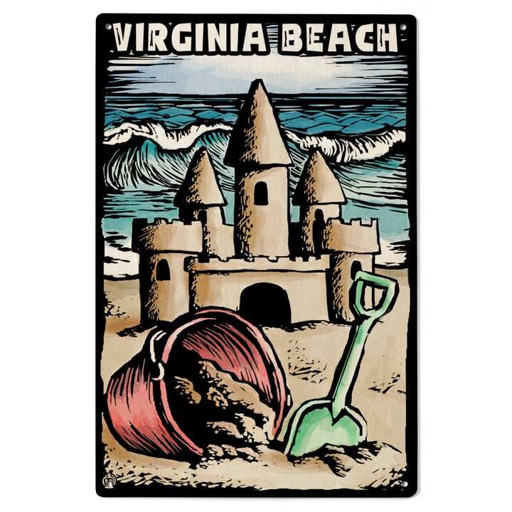 Virginia Beach, Virginia, Sandcastle, Scratchboard, Lantern Press Poster, Wood Signs and Postcards Wood Lantern Press 