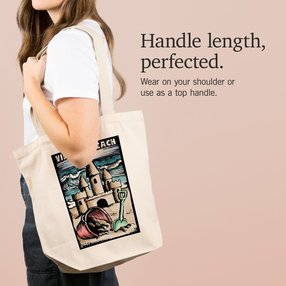 Virginia Beach, Virginia, Sandcastle, Scratchboard, Tote Bag Totes Lantern Press 