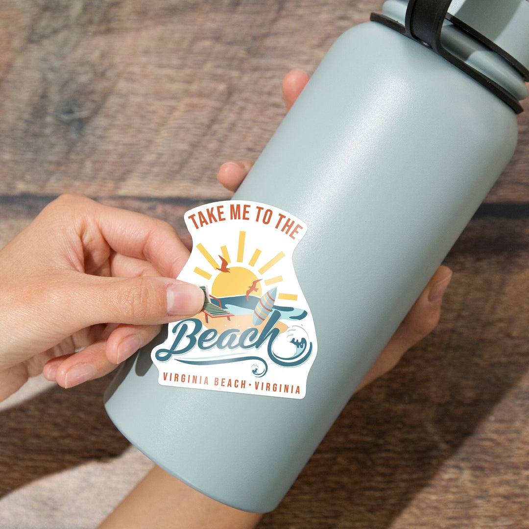 Virginia Beach, Virginia, Take Me too the Beach, Contour, Vinyl Sticker Sticker Lantern Press 