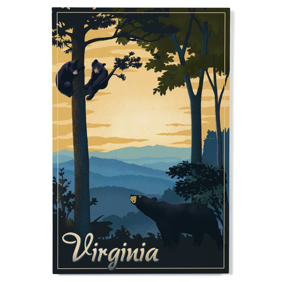Virginia, Black Bears, Lithograph, Lantern Press Artwork, Wood Signs and Postcards Wood Lantern Press 