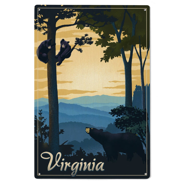 Virginia, Black Bears, Lithograph, Lantern Press Artwork, Wood Signs and Postcards Wood Lantern Press 
