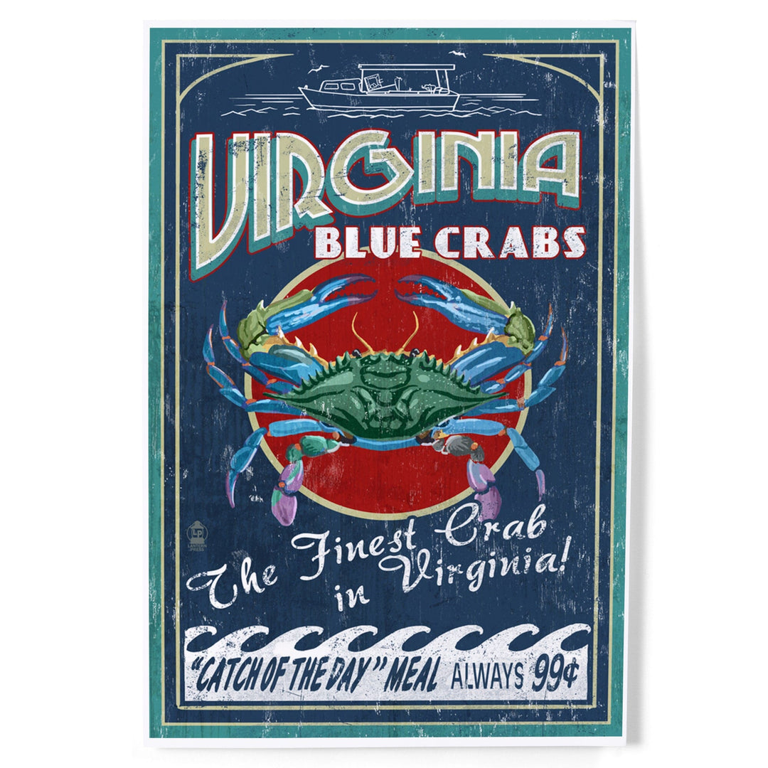 Virginia, Blue Crabs Vintage Sign, Art & Giclee Prints Art Lantern Press 