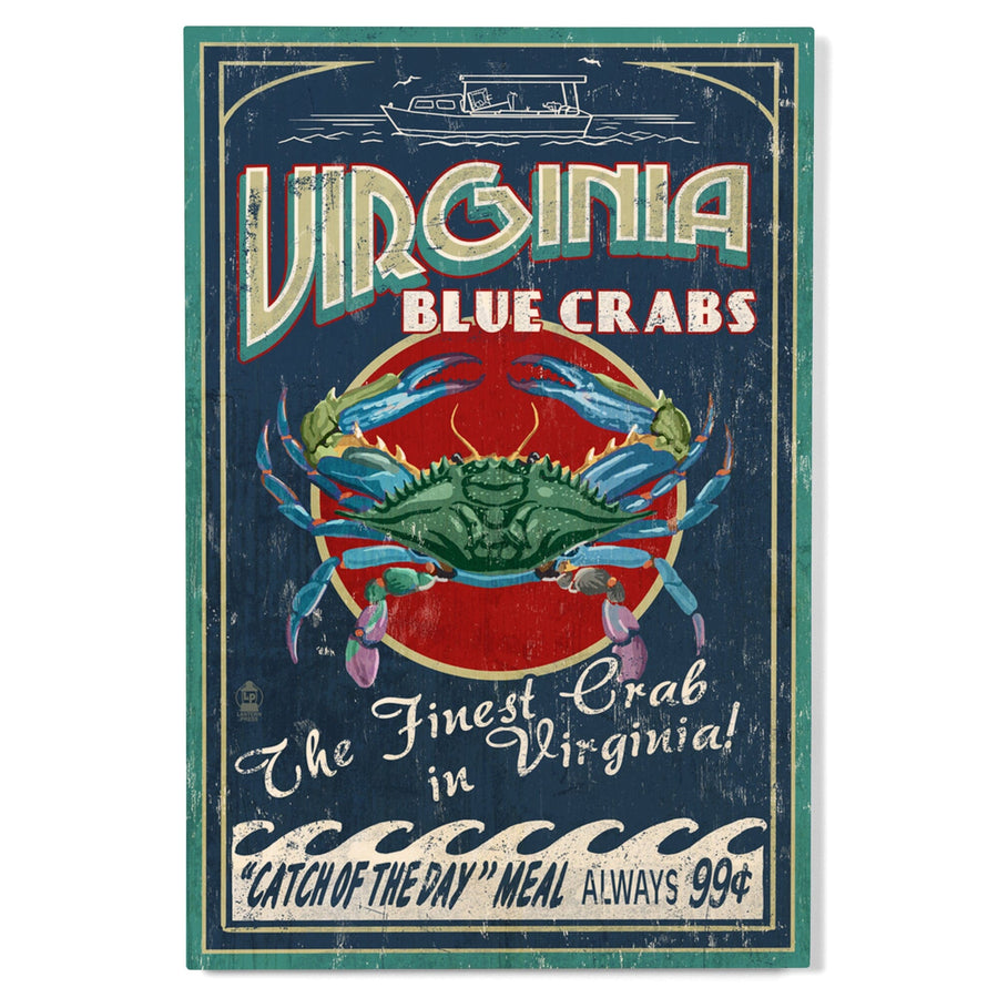 Virginia, Blue Crabs Vintage Sign, Lantern Press Artwork, Wood Signs and Postcards Wood Lantern Press 