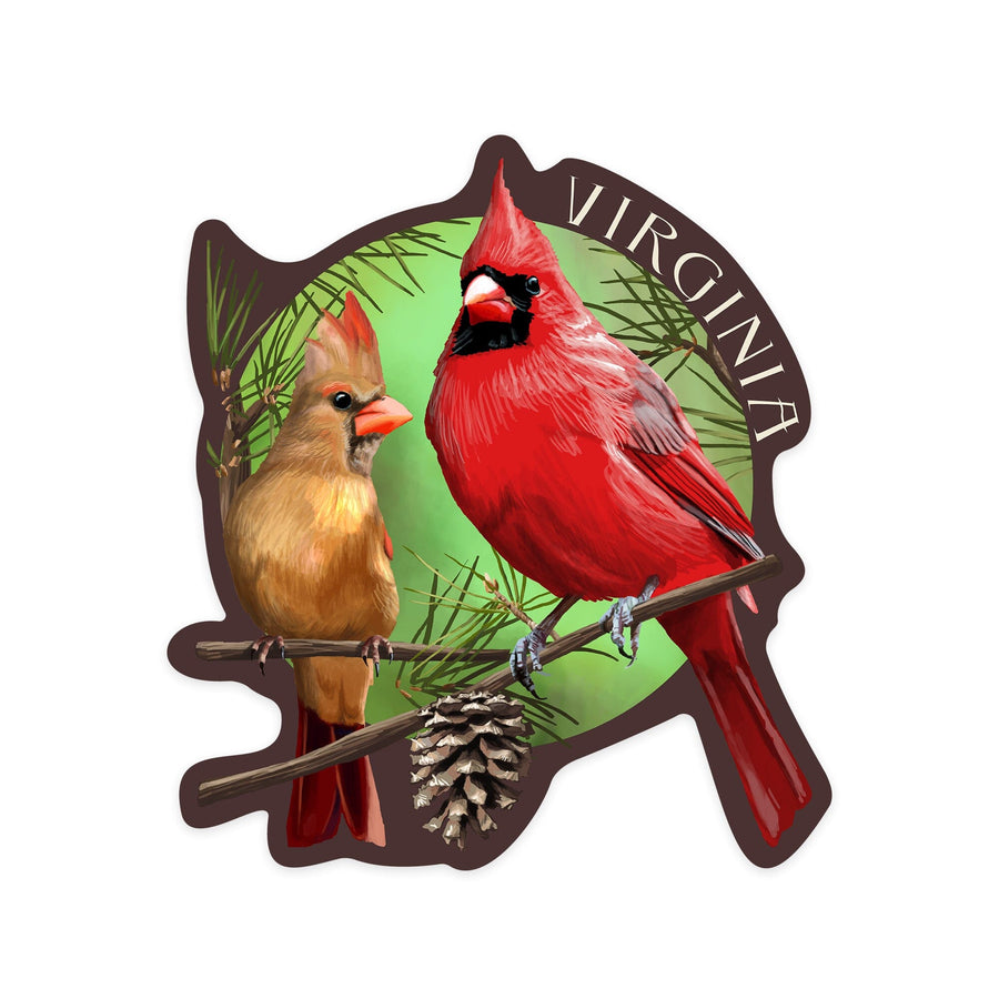 Virginia, Cardinals in Summer, Contour, Lantern Press Artwork, Vinyl Sticker Sticker Lantern Press 