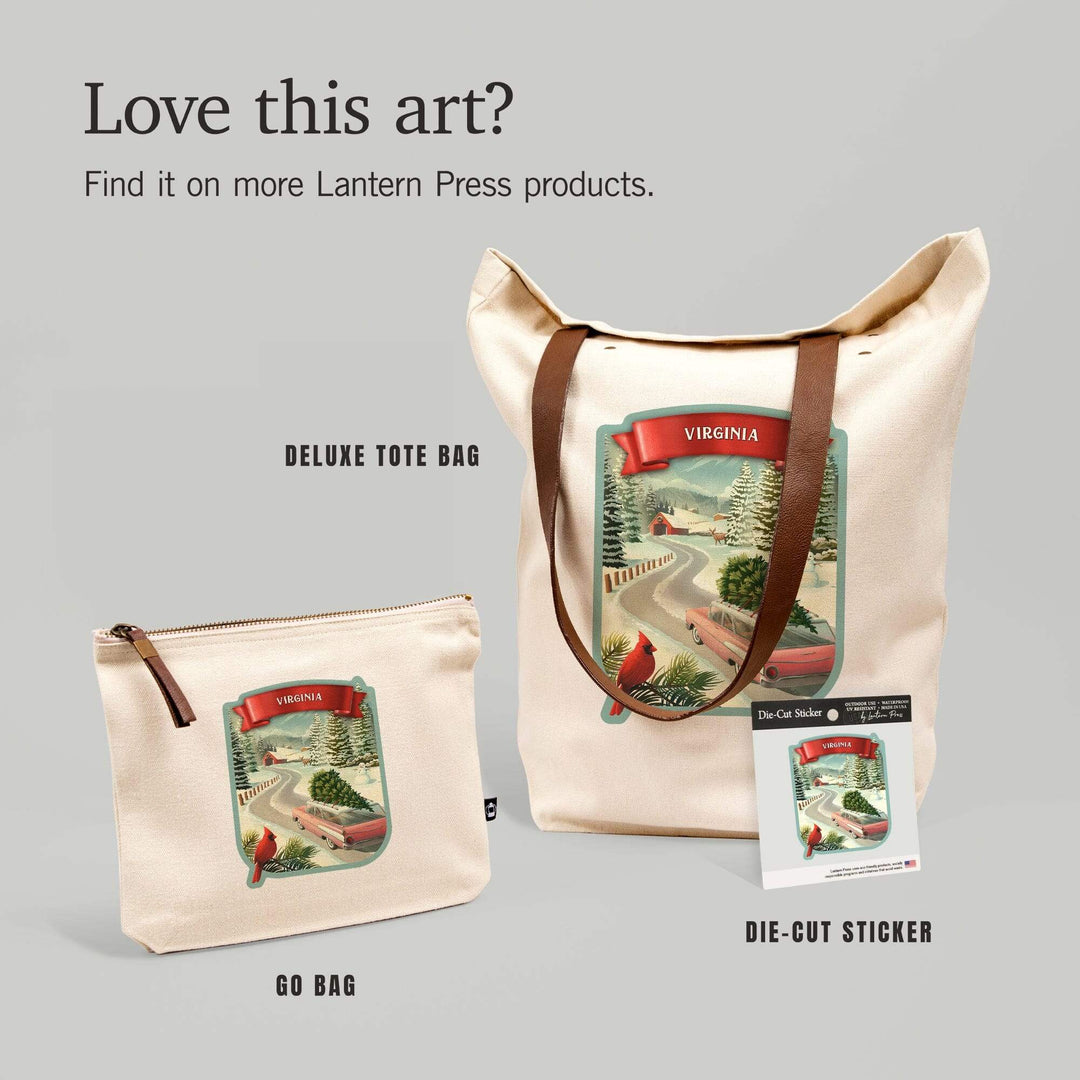 Virginia, Christmas Holiday Tradition,, Organic Cotton Zipper Pouch, Go Bag Go Bag Lantern Press 