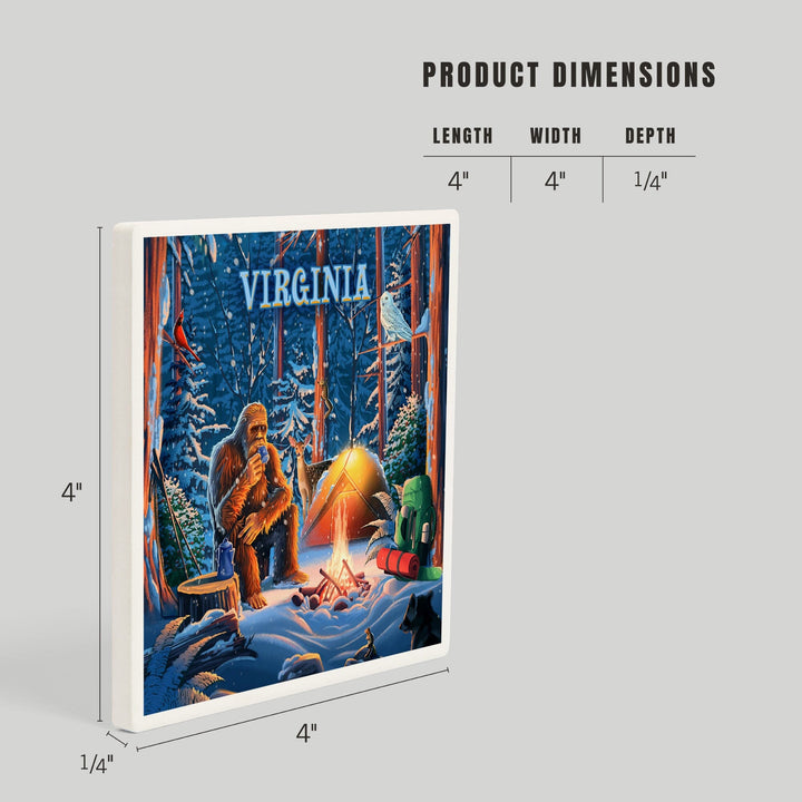Virginia, Find Your Inner Squatch, Camping Bigfoot, Coasters Coasters Lantern Press 