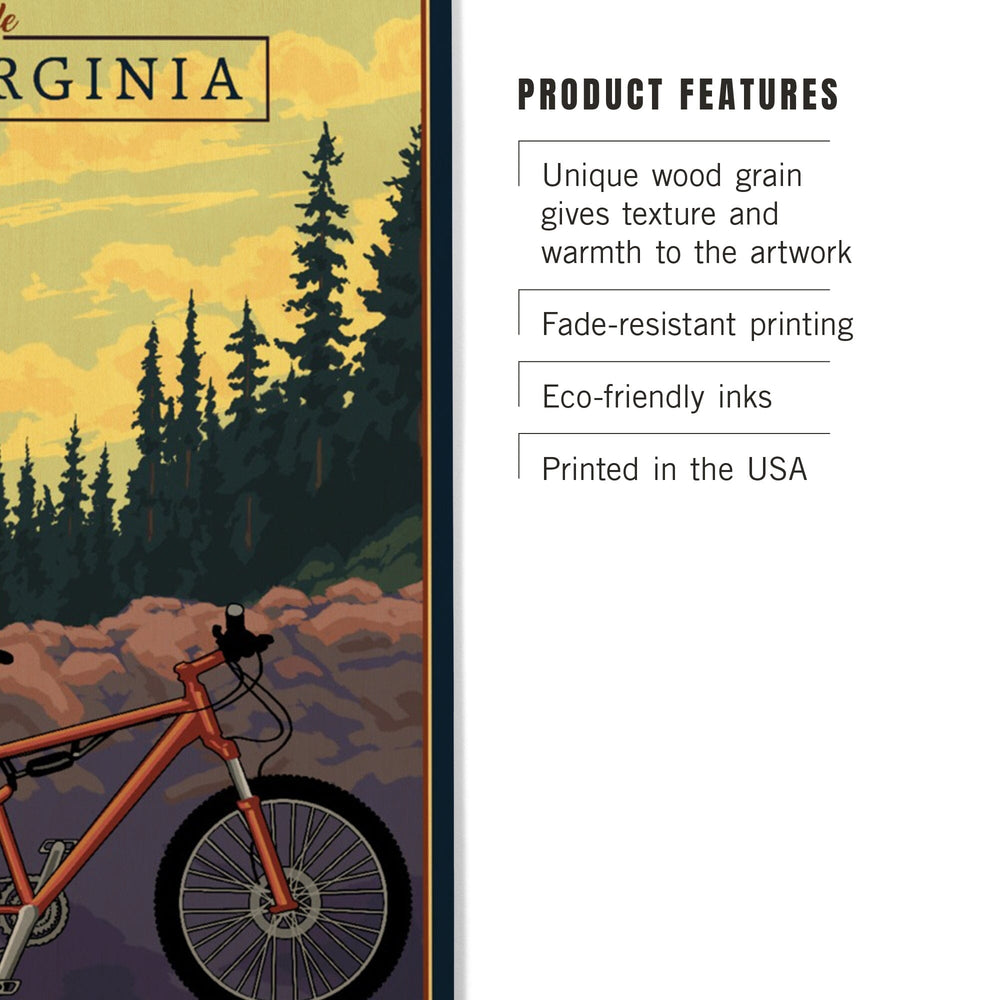 Virginia, Mountain Bike, Ride the Trails, Lantern Press Artwork, Wood Signs and Postcards Wood Lantern Press 