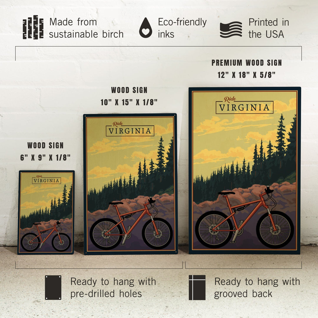 Virginia, Mountain Bike, Ride the Trails, Lantern Press Artwork, Wood Signs and Postcards Wood Lantern Press 