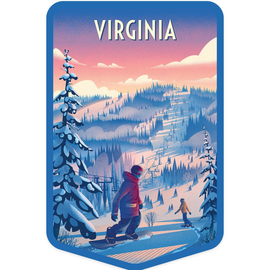 Virginia, Shred the Gnar, Snowboarding, Contour, Vinyl Sticker Sticker Lantern Press 