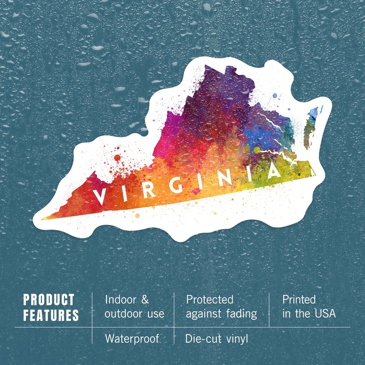 Virginia, State Abstract Watercolor, Contour, Lantern Press Artwork, Vinyl Sticker Sticker Lantern Press 