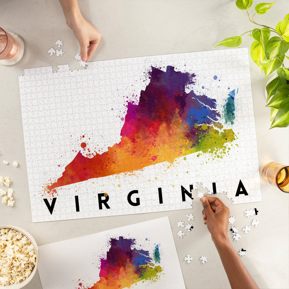 Virginia, State Abstract Watercolor, Jigsaw Puzzle Puzzle Lantern Press 