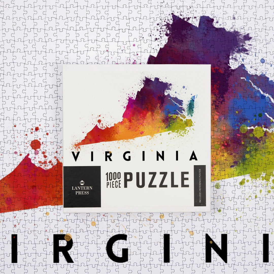 Virginia, State Abstract Watercolor, Jigsaw Puzzle Puzzle Lantern Press 